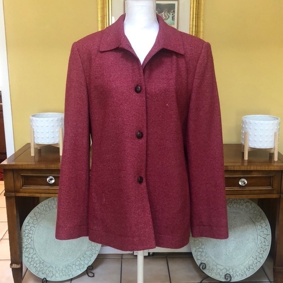 Vtg Talbots Women’s Plus Wool Silk Blend red Orange Tweed Blazer Made In USA 14 - Picture 1 of 16